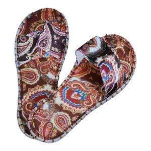 Women's brown multi-colored paisley, casual open toe and non-slip linen slippers